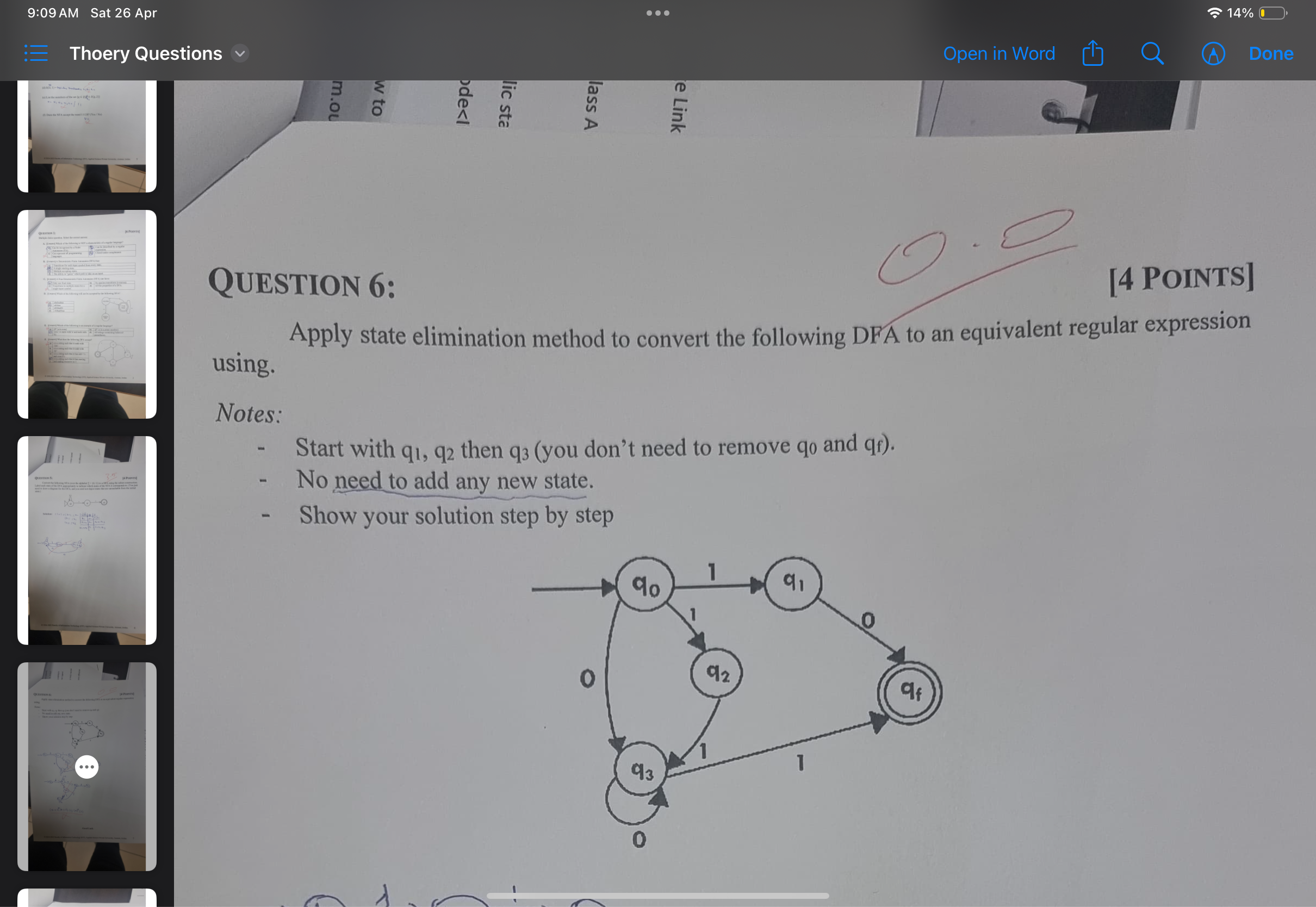 Solved Question 6:[4 ﻿Points]Apply state elimination method | Chegg.com