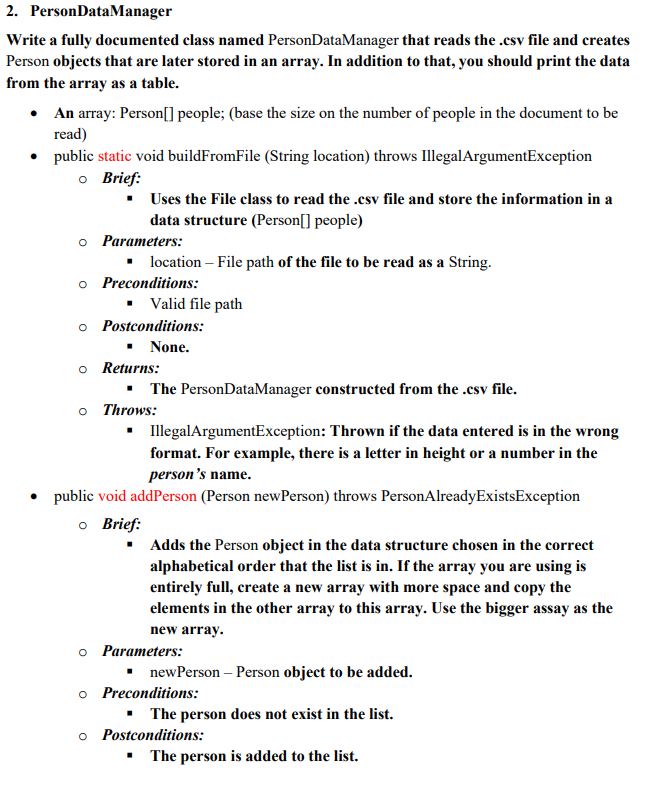 Solved *Code in java* *I already have the person class for | Chegg.com