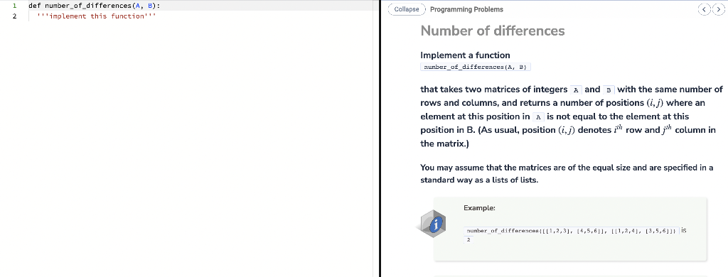 Solved def number_of_differences (A,B): | Chegg.com
