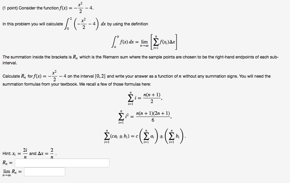Solved - 4 (1 point) Consider the function f(x) = - dx by | Chegg.com