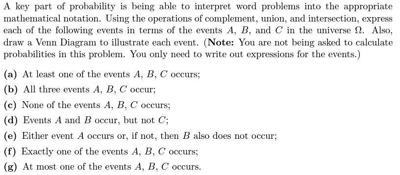 Solved A key part of probability is being able to interpret | Chegg.com