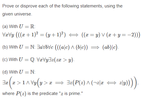 Solved Prove Or Disprove Each Of The Following Statements Chegg Com