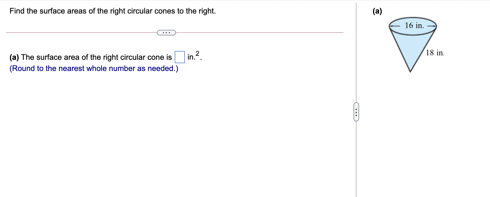 find surface area of right circular cone