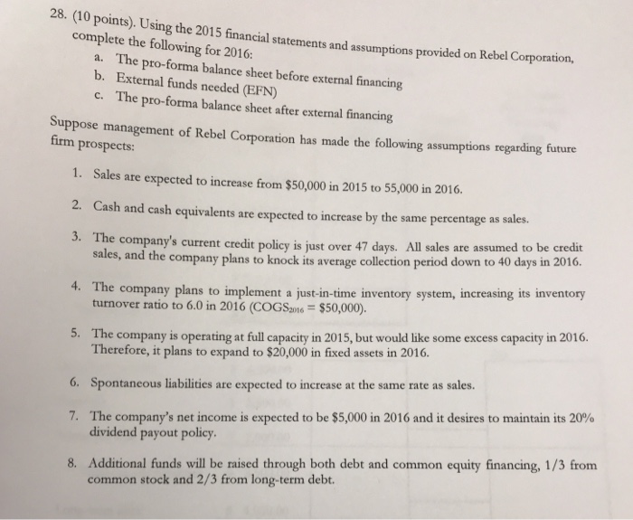 Solved 28. (10 Points). Using The 2015 Financial Statements | Chegg.com