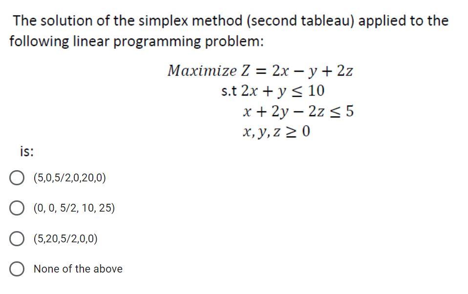 Solved The solution of the simplex method (second tableau) | Chegg.com