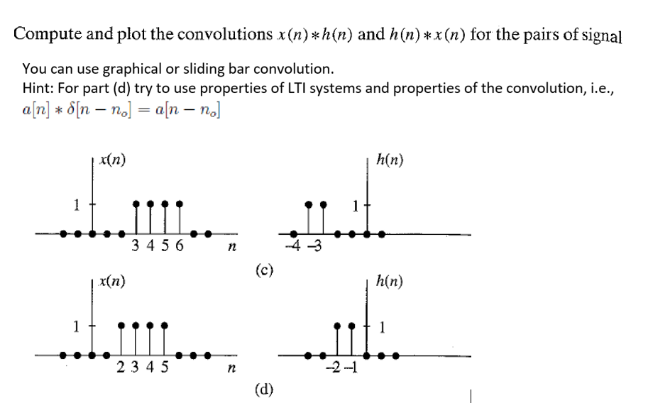 Solved Compute and plot the convolutions x(n)*h(n) and | Chegg.com
