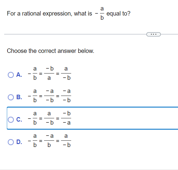 Solved For A Rational Expression, What Is −ba Equal To? | Chegg.com