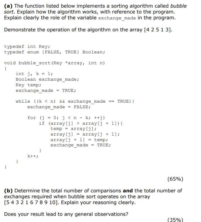 Solved (a) The function listed below implements a sorting