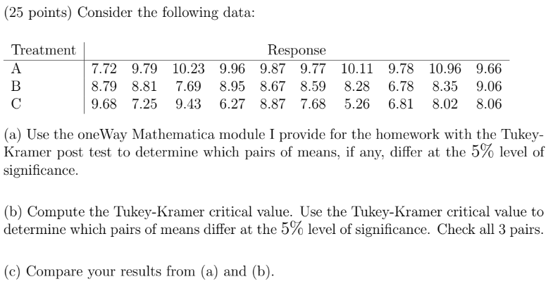 Solved (25 points) Consider the following data: (a) Use the | Chegg.com