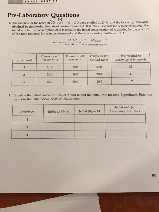 Solved Experiment 2 Chemical Kinetics Pre Lab Questions Or Cheggcom