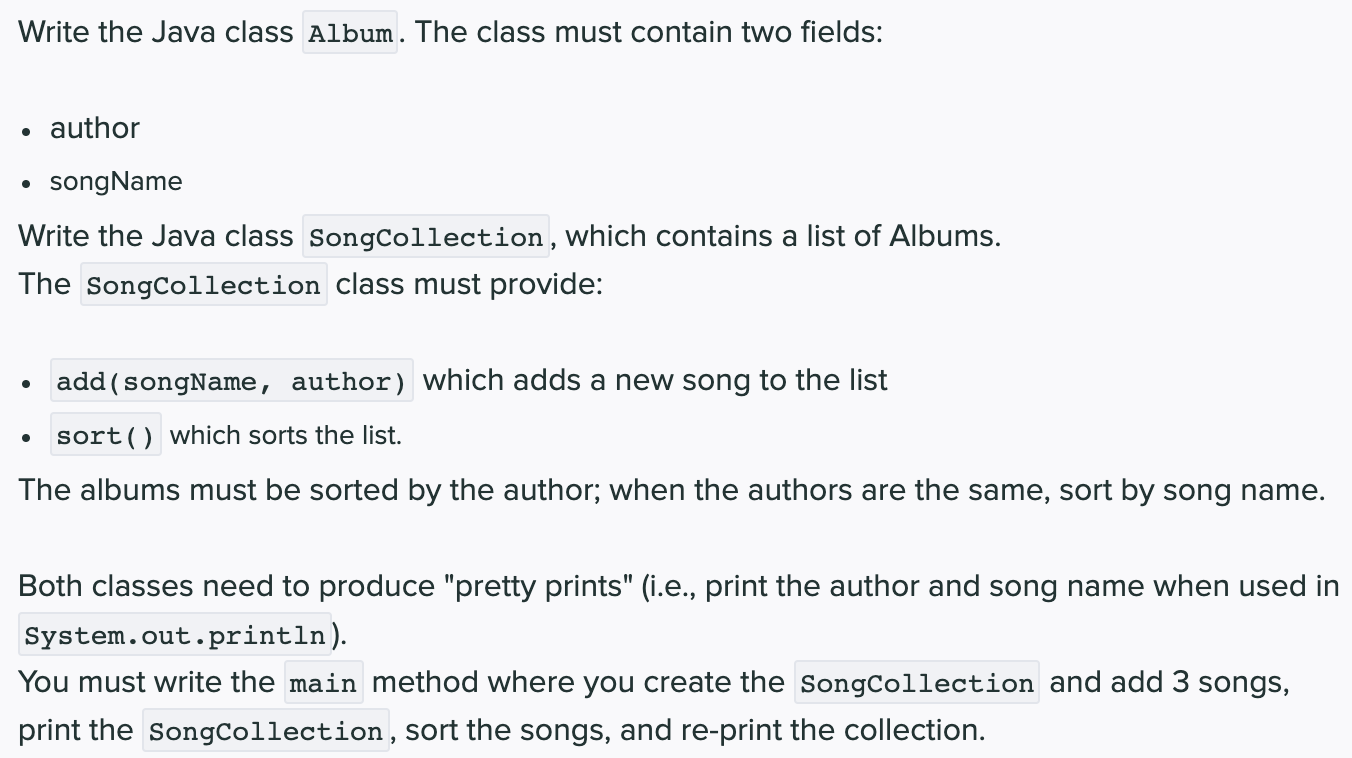 Solved Write The Java Class Album The Class Must Contain Chegg Com