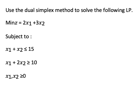 Solved Use the dual simplex method to solve the following | Chegg.com