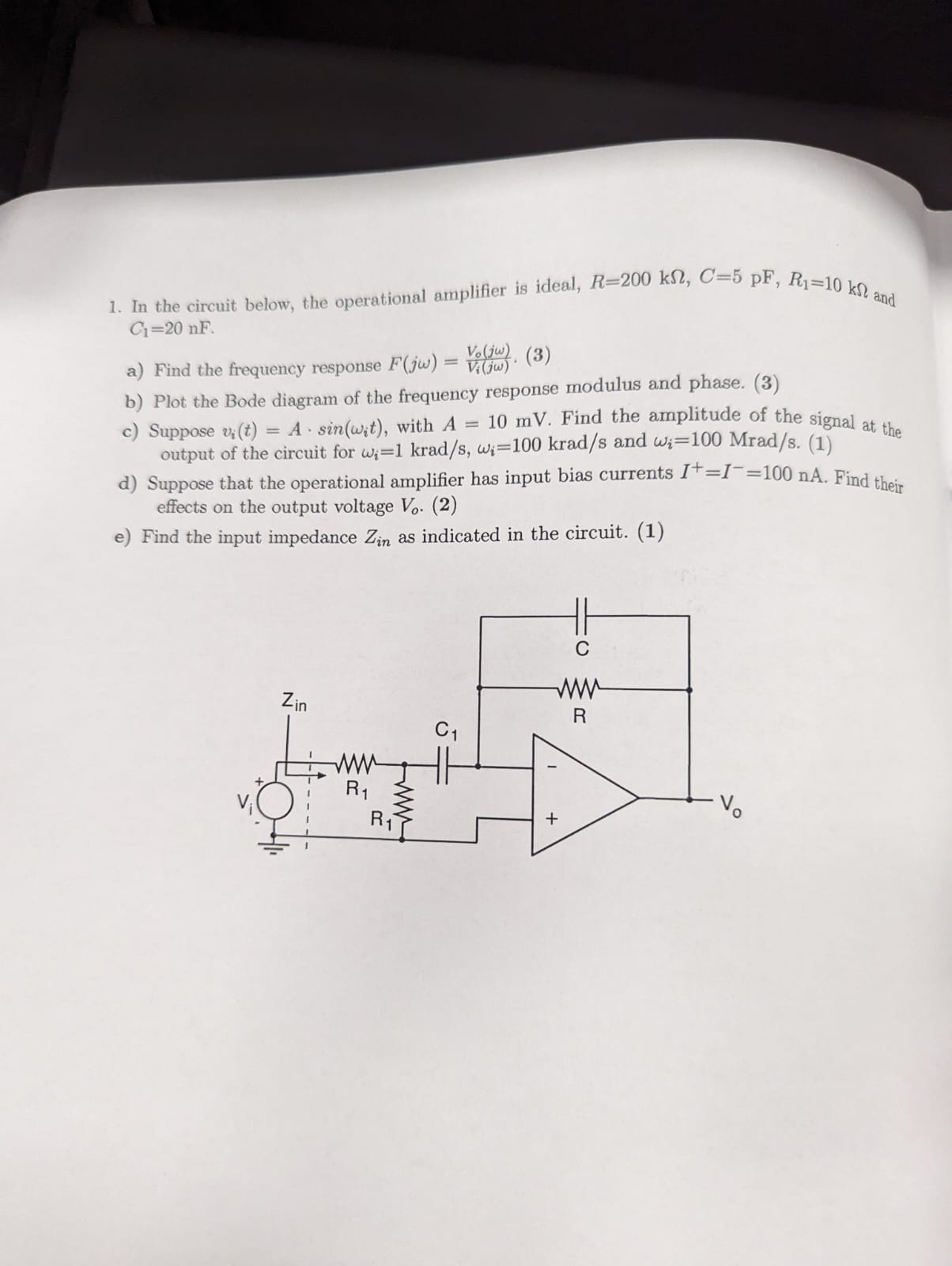 Solved 1. In The Circuit Below, The Operational Amplifier Is | Chegg.com