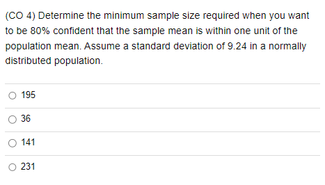 Solved (CO 4) Determine the minimum sample size required | Chegg.com