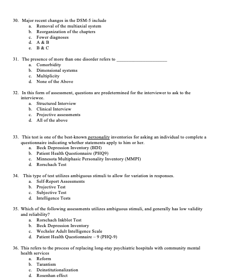 Solved 30. Major recent changes in the DSM-5 include a. | Chegg.com