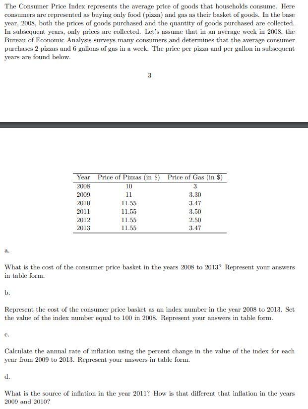 Solved The Consumer Price Index Represents The Average Price | Chegg.com