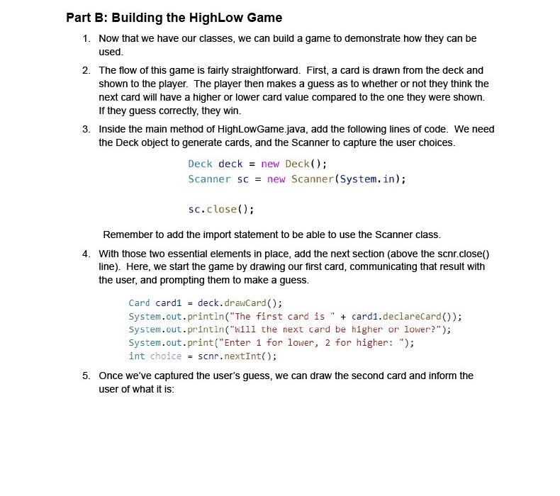 Solved Part B: Building the HighLow Game 1. Now that we have | Chegg.com