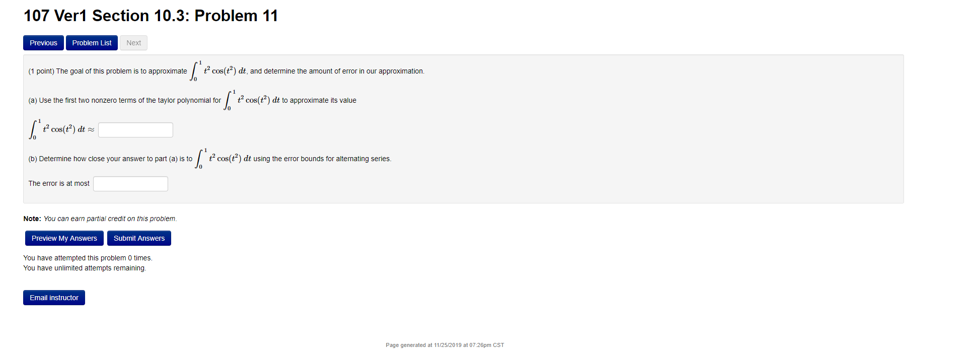 Solved 107 Ver1 Section 10.3: Problem 11 Previous Problem | Chegg.com