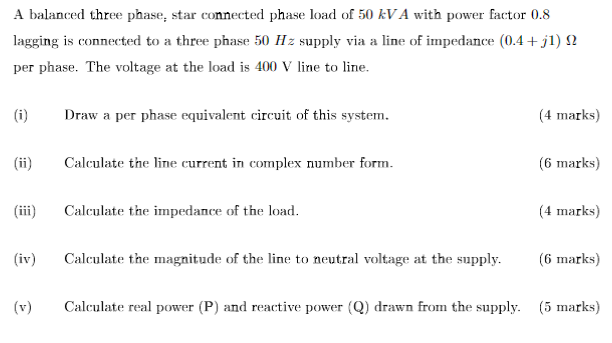 Solved A balanced three phase, star connected phase load of | Chegg.com
