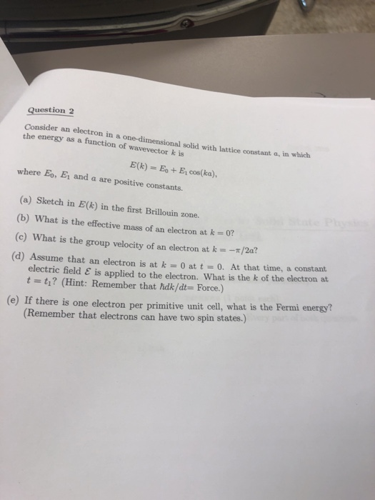 Solved Question2 Consider an electron the energy as a | Chegg.com