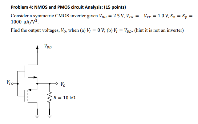 Solved Problem 4: NMOS and PMOS circuit Analysis: (15 | Chegg.com