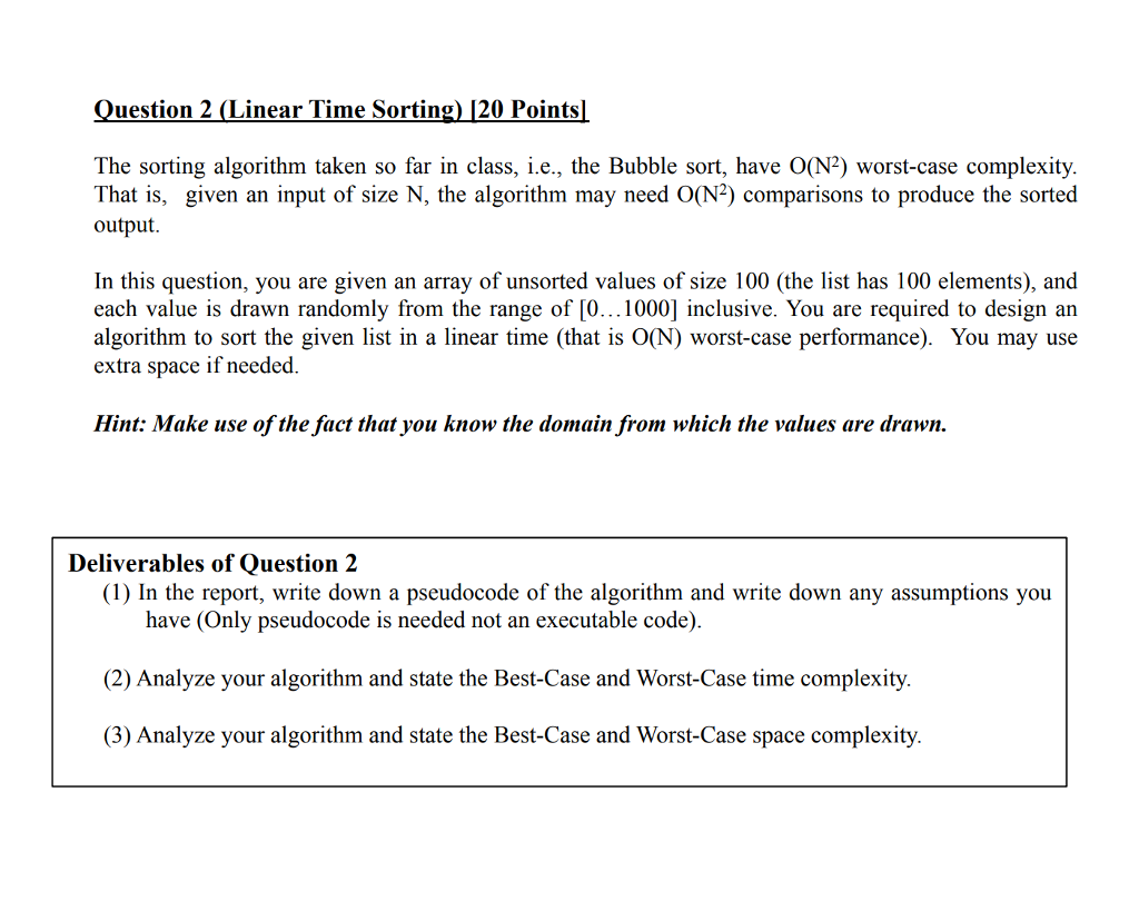 Solved Question 2 (Linear Time Sorting) 120 Pointsl The | Chegg.com