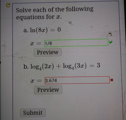 Solved Solve each of the following equations for c a. In(82) | Chegg.com