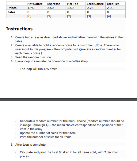 Solved Instructions 1. Create Two Arrays As Described Above | Chegg.com