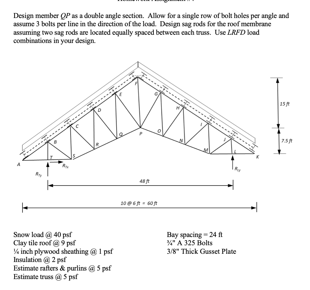 Solved Design member QP as a double angle section. Allow for | Chegg.com