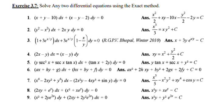 Solved Exercise 3 7 Solve Any Two Differential Equations Chegg Com