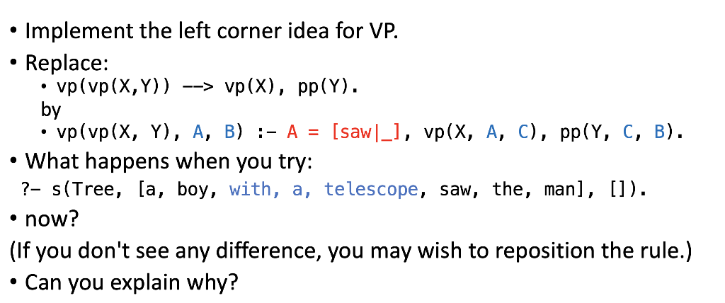 - Implement The Left Corner Idea For VP. - Replace: - | Chegg.com