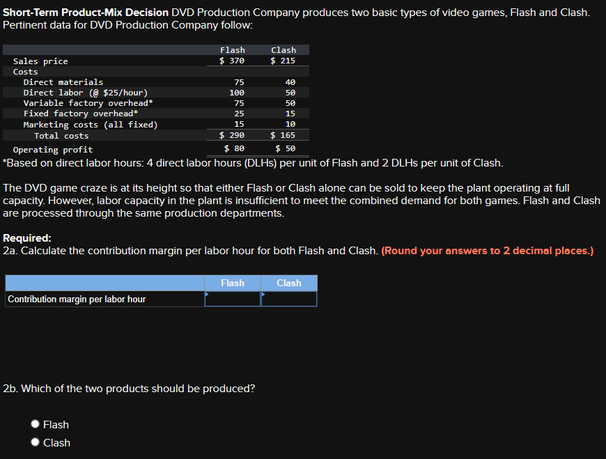 Solved ShortTerm ProductMix Decision DVD Production