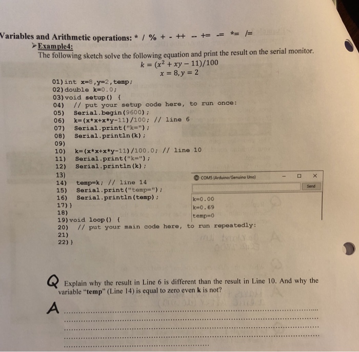 Solved Variables and Arithmetic operations: * / % +-++ --+= | Chegg.com