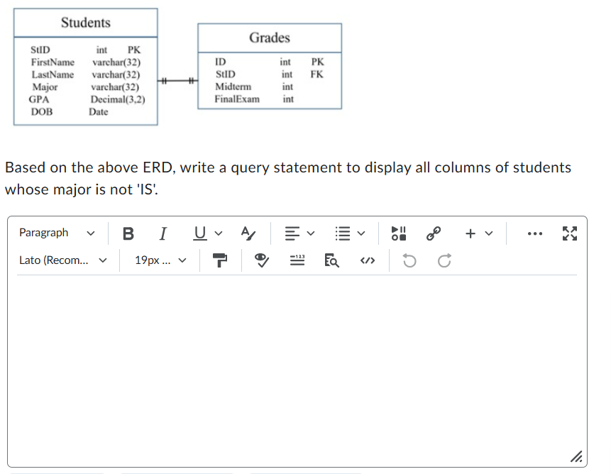 Solved Based on the above ERD, write a query statement to | Chegg.com