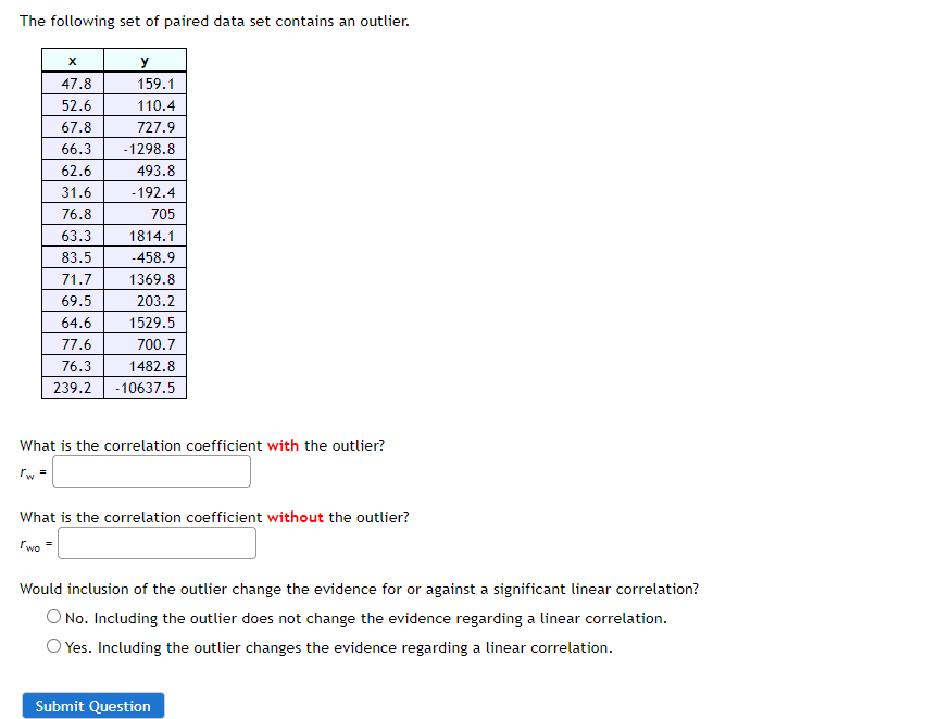 Solved The Following Set Of Paired Data Set Contains An | Chegg.com