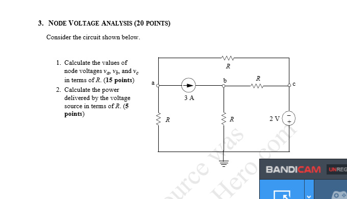 Solved 3. NODE VOLTAGE ANALYSIS (20 POINTS) Consider the | Chegg.com