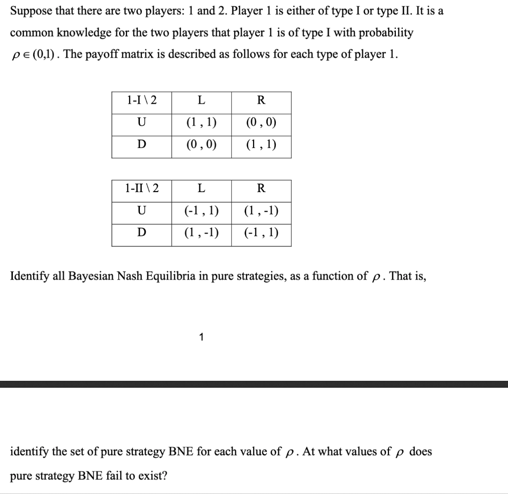 Solved Suppose that there are two players: 1 and 2. Player 1 | Chegg.com