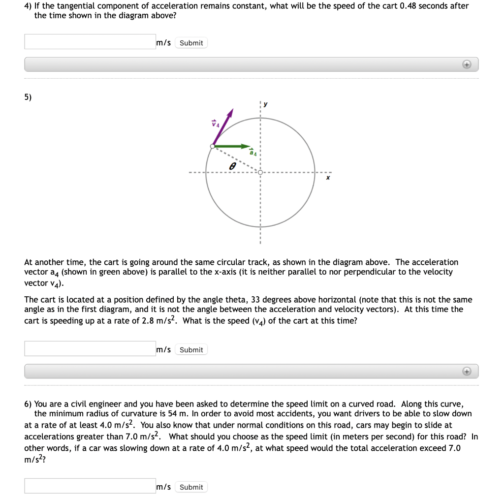 Solved A cart is moving around a circular track with varying | Chegg.com