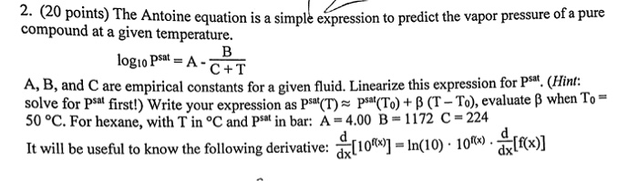 Solved The Antoine equation is a simple expression to | Chegg.com