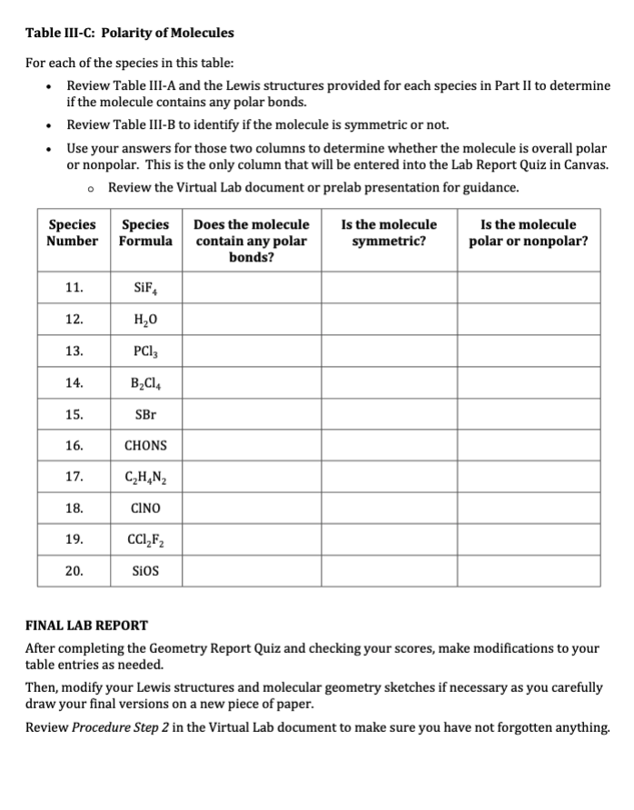 Solved Si-0 Si-s Table III-B: Symmetry of Molecules For each | Chegg.com