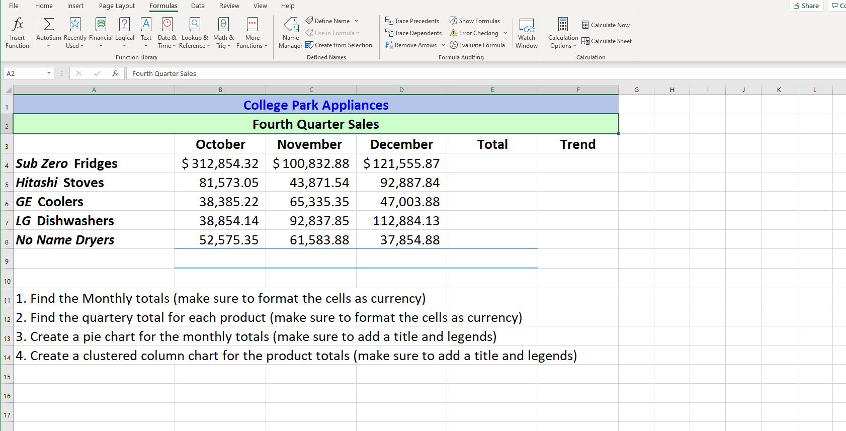 Solved File Home Insert Page Layout Formulas Data Review | Chegg.com