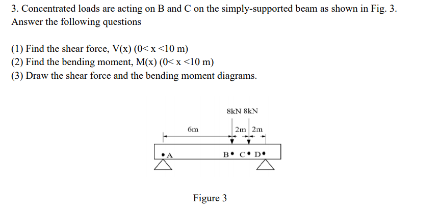 Solved 3. Concentrated loads are acting on B and C on the | Chegg.com