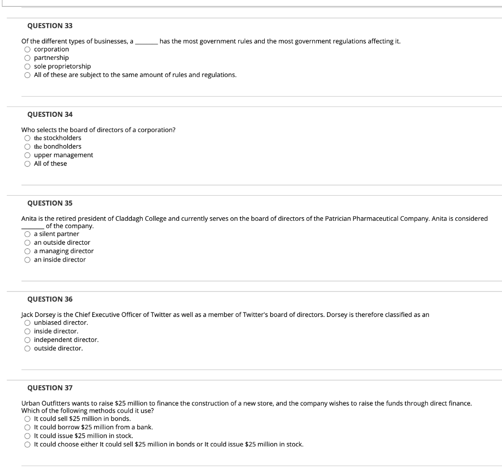 Solved QUESTION 33 Of The Different Types Of Businesses A Chegg