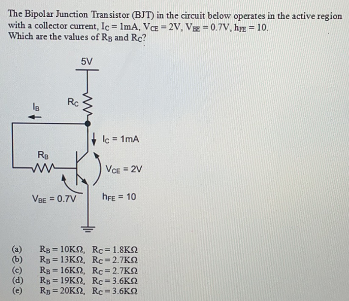 Solved The Bipolar Junction Transistor (BJT) in the circuit | Chegg.com