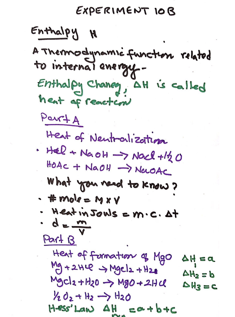 experiment 10.b enthalpy