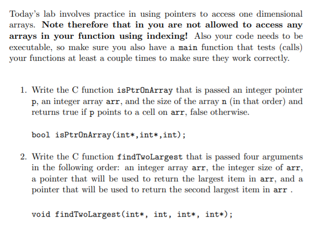 Solved Today's lab involves practice in using pointers to | Chegg.com