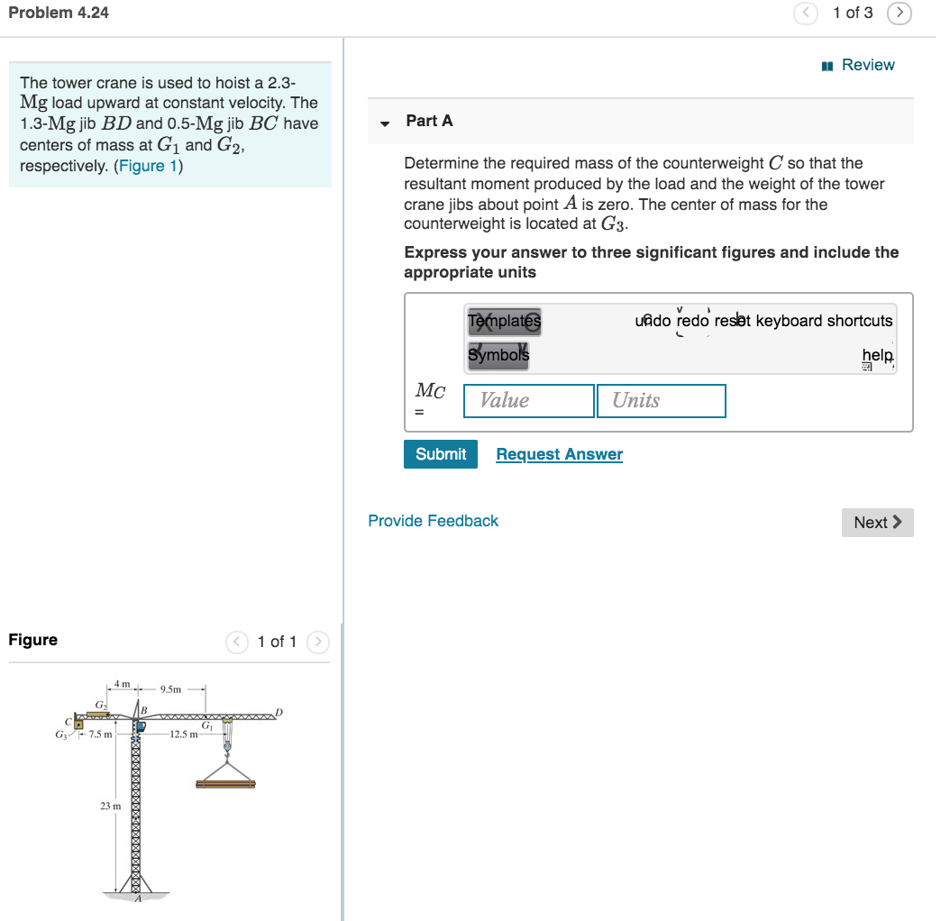 Solved Problem 4.24 1 of 3 n Review The tower crane is used | Chegg.com