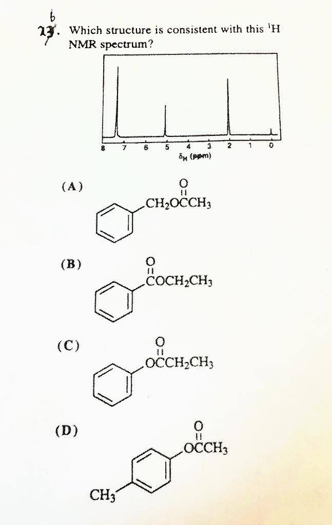 Solved 23. Which structure is consistent with this 'H NMR | Chegg.com
