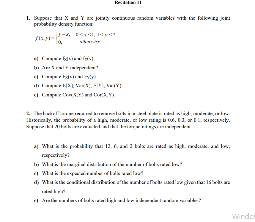 Solved 1. Suppose That X And Y Are Jointly Continuous Random | Chegg.com