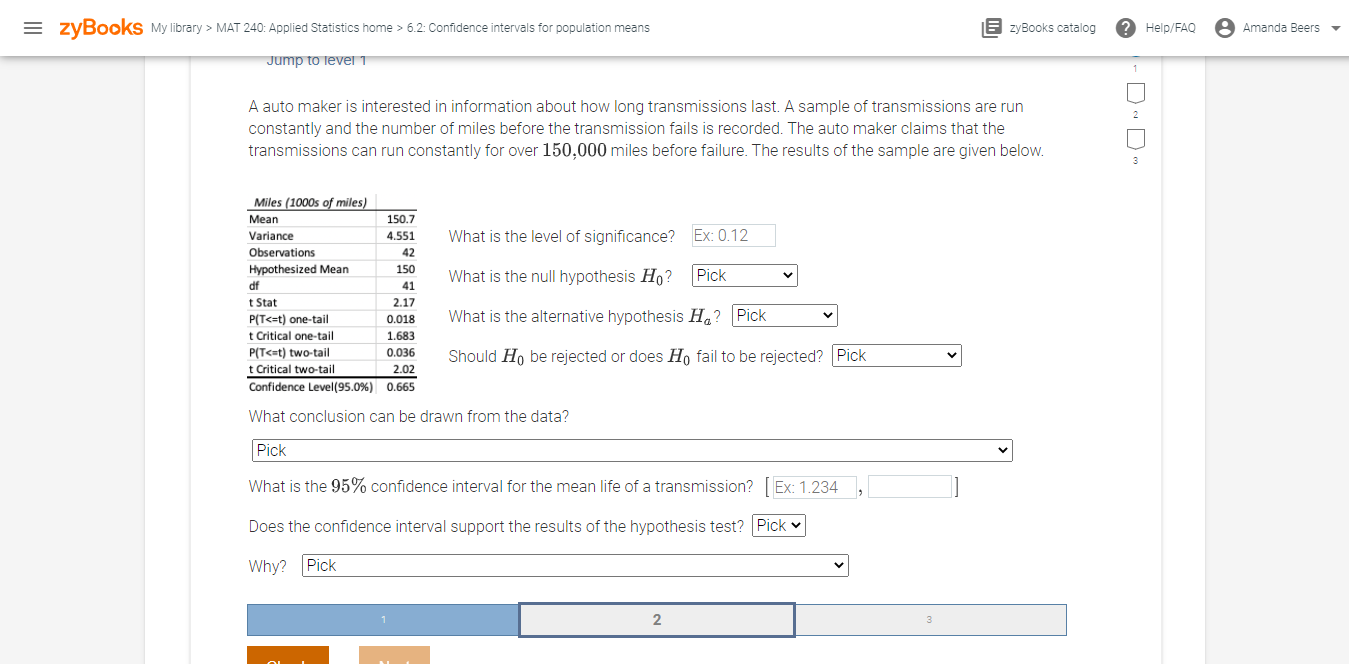 Solved = zyBooks My library > MAT 240 Applied Statistics